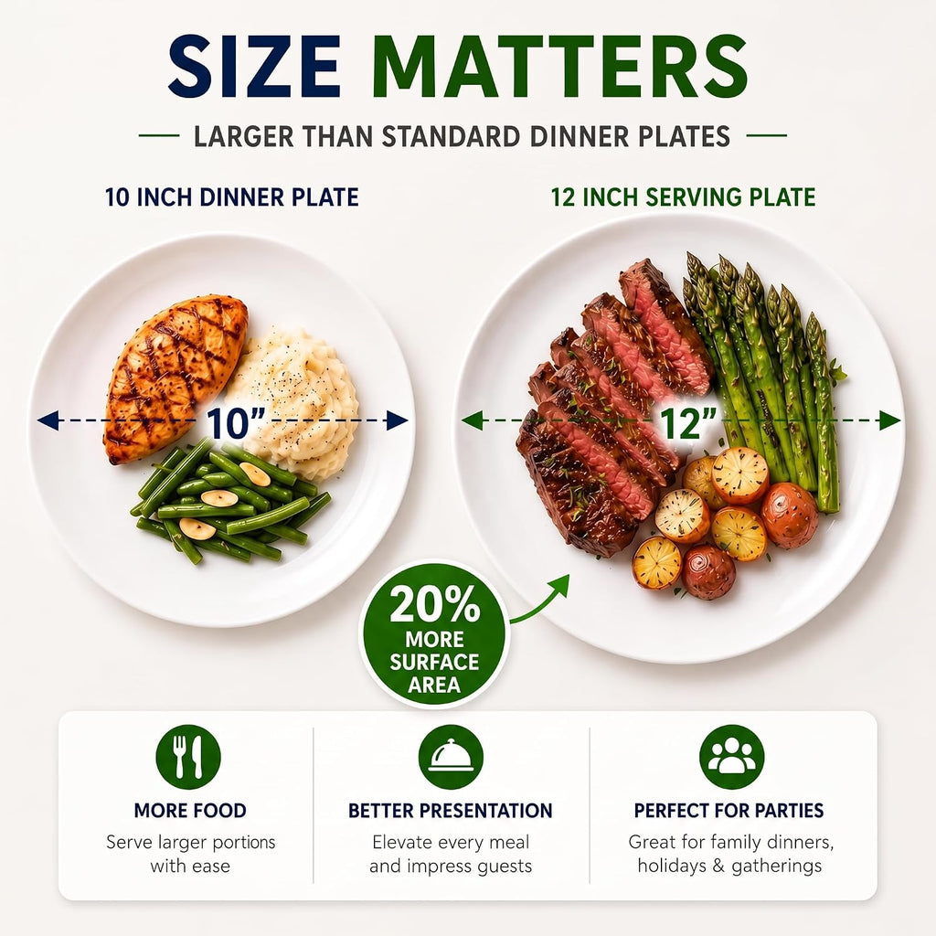 Serving Platters Set of 4, 12 Inch White Ceramic Serving Plates, Round Platters for Pasta, Steak, Appetizers and