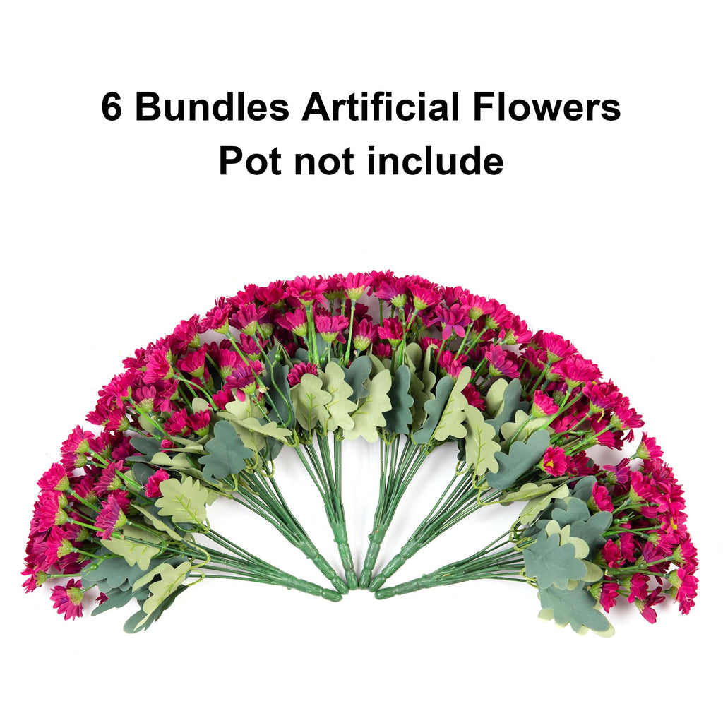 Daisy Artificial Flowers for Outdoors Autumn Fall Decoration, 6 Bundles Fake Mums Dark Red Silk Flowers for Outside
