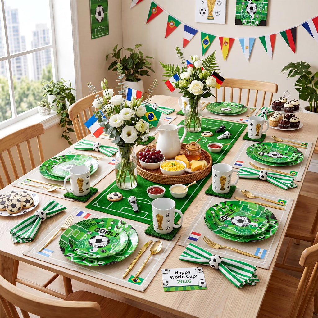 20 Green Plastic Soccer Plates, Disposable Plates for Soccer Party