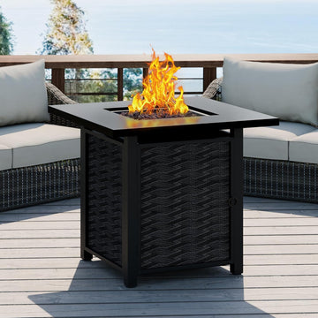 Propane Fire Table, 28 in Outdoor Fire Pit Table with Lava Rocks, 50,000 BTU Square Fire Table with Lid and Rain Cover