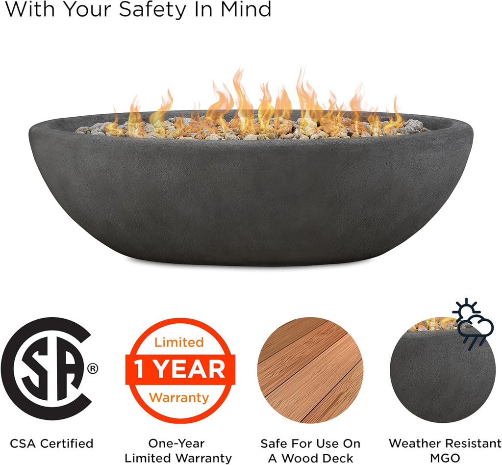 Riverside 58" Oval Propane Fire Pit Bowl, Push-Button Ignition, Includes 28" Stainless Steel Burner