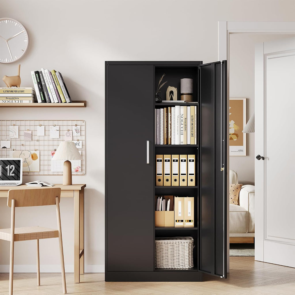 Metal Storage Cabinet with Locking Doors, 71" Tall Steel Locker Organizer with Adjustable Shelves, Garage Utility