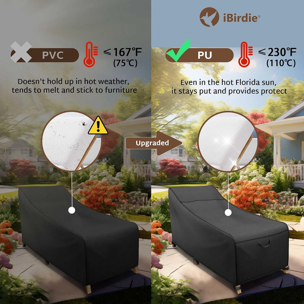 Outdoor Lounge Chaise Chair Cover 60L x 28W x 34H inch Waterproof Patio Furniture Covers Lawn Pool Chair Cover 2 Pack