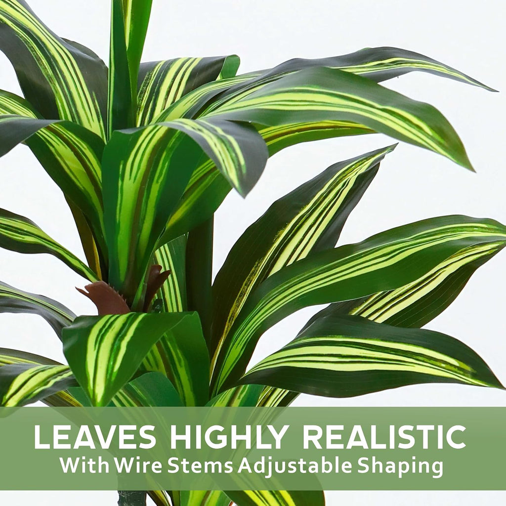 4FT Dracaena Artificial Plant, with White Tall Planter | Fake Tree Indoor,Lifelike Leaves,Leaves Are Easy to