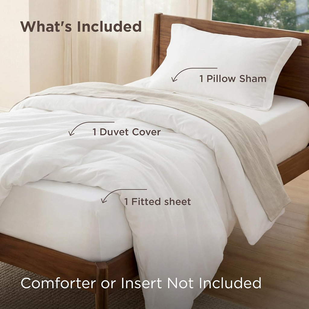 Prewashed Duvet Cover King, Cotton-Like Soft Bedding Set, White