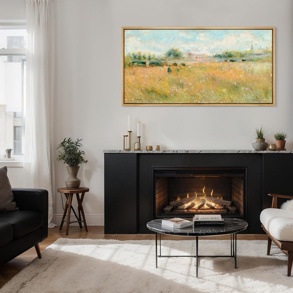 Extra Large Framed Canvas Print Wall Art Rustic Fields Impressionist Countryside Antique Retro Fine Art Illustrations