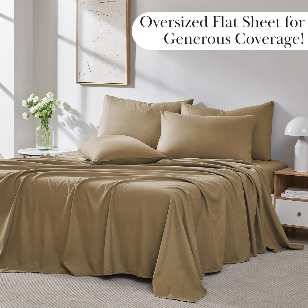 Microfiber Split King Sheets Set 16 Inch Deep Pocket 6 Piece Dark Taupe