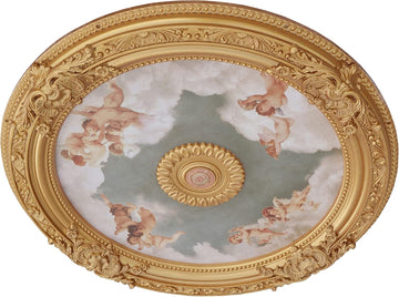 Antique Cherubs Sky Gold Trim Round Chandelier Ceiling Medallion for Home Improvement 36 Inch Diameter Polystyrene