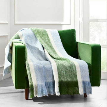 Colorblock Throw, 50" x 70", Mohair Blend Decorative Throw for Couch & Bed, Brushed Colorblock Design with Fringe