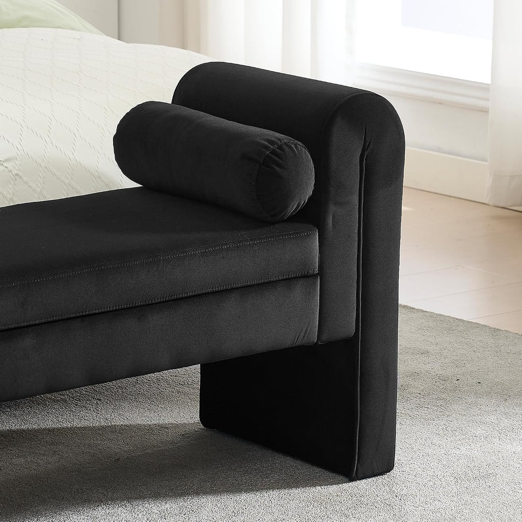 Velvet Bench End of Bed, 60.5- inch Upholstered Button Tufted Ottoman Bench with Rolled Arms, Button-Tufted Ottoman