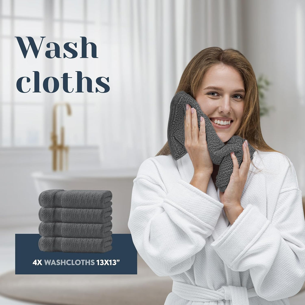 Luxury Bath Towel Set of 8 Pieces - 100% Turkish Cotton Highly Absorbent Towels , 2 Luxury Bath Towels 700GSM, 2 Hand