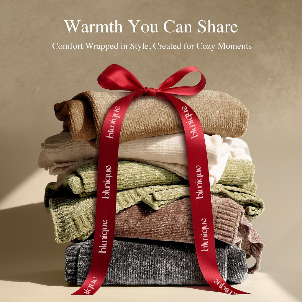 Chenille Throw Blanket, Cozy Soft Blanket Lightweight Decorative Throw, Stylish Home Decor, Ideal for Gifting, Khaki
