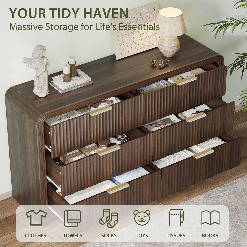Fluted Drawers Dresser , Wood Dressers with Gold Handles, Modern Dressers with Wave Texture, Large Storage Chest of