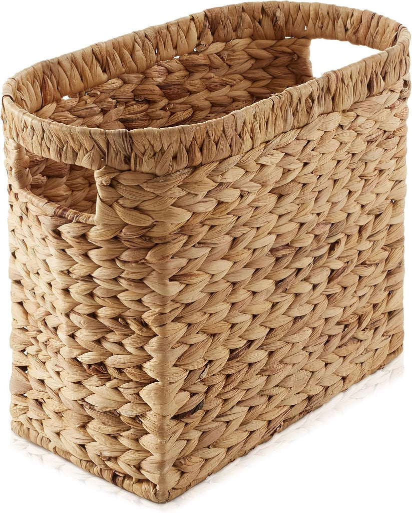 Woven Magazine Holder with Handles, Natural - Water Hyacinth Storage Basket