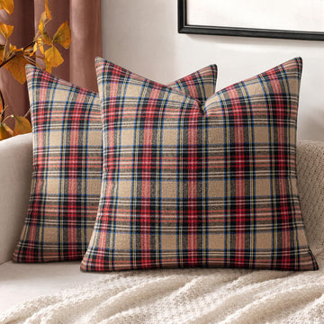 Fall Plaid Pillow Covers Scottish Tartan 24x24 Khaki
