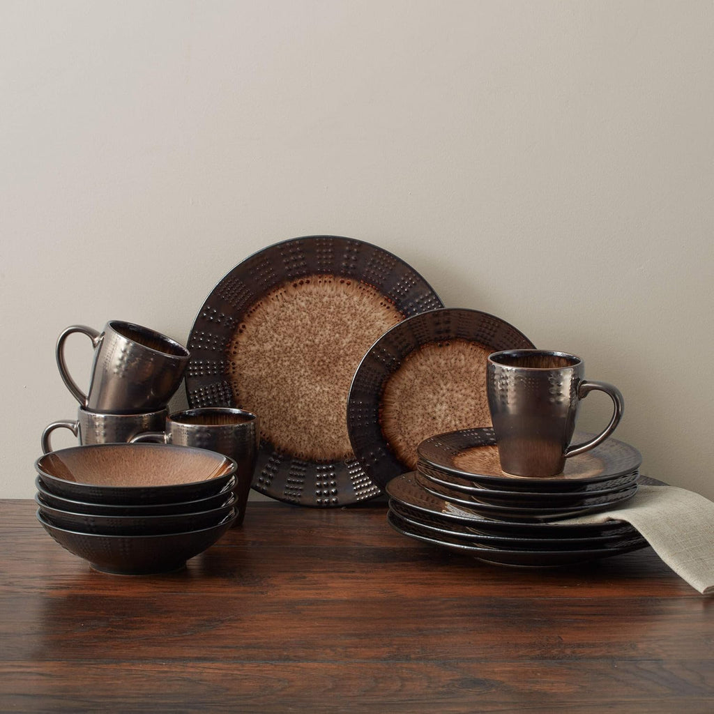 Gourmet Basics Verona 16-Piece Stoneware Dinnerware Set, Service for 4, Includes Dinner Plates, Salad Plates