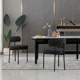 Black Boucle Dining Chairs Set of 2, Mid Century Modern Kitchen Chairs with Curved Backrest and Metal Legs
