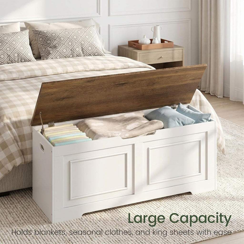 Storage Bench, 47.2" Large Capacity Toy Chest, Farmhouse Storage Trunk with Soft Close Hinge, Wooden Storage Box