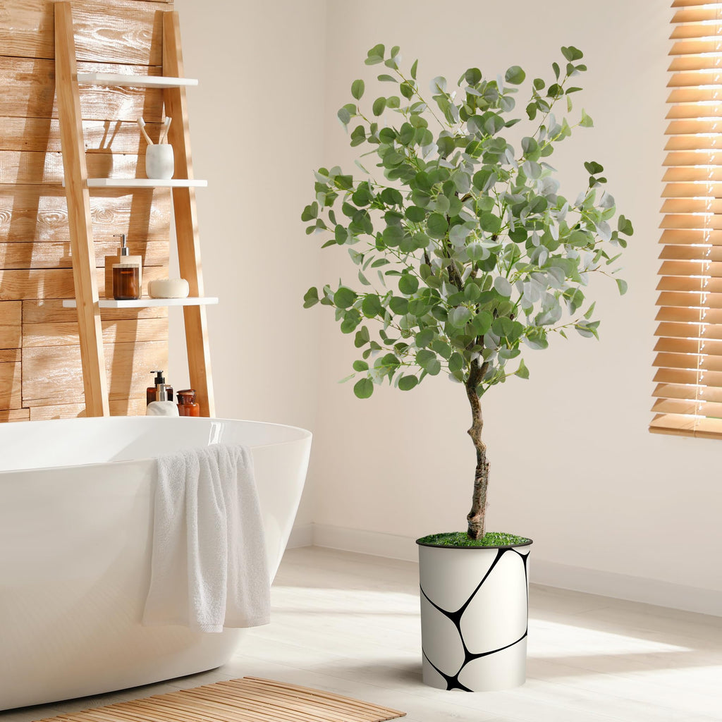 Artificial Tree in Geometric Pattern Planter, Fake Eucalyptus Silk Tree for Indoor and Outdoor Home Decoration - 57"