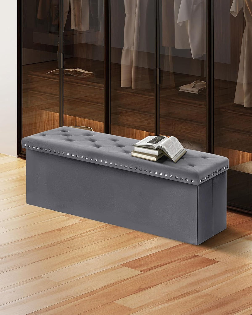 Storage Ottoman Bench, Folding Tufted Ottomans with Storage, Extra Large 140L Storage Boxes Footrest Bench , Luxury