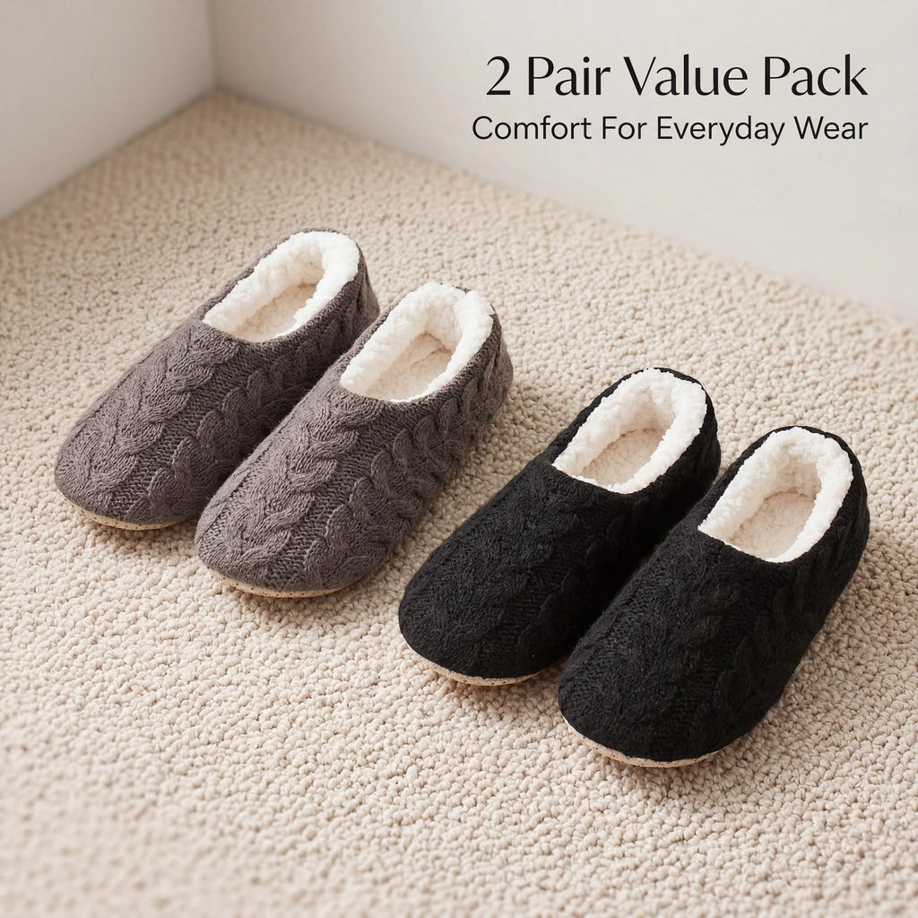 Womens 2-Pair Knit Slippers Non Slip Slipper Socks