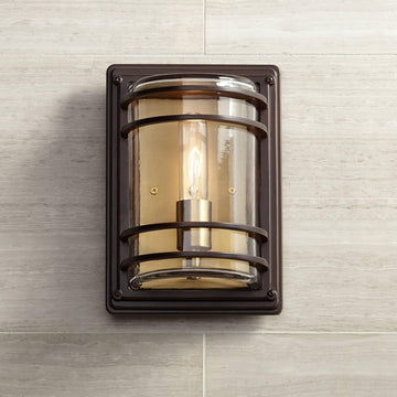Industrial Rustic Wall Light Sconce Bronze Warm Brass Hardwired 7 1/2" Fixture Clear Glass Shade for Bedroom Bathroom Vanity Reading Living Room Hallway House Home DŽcor
