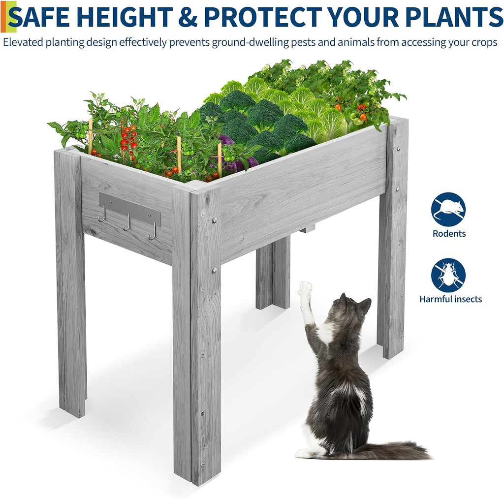 34"x18"x30" Raised Elevated Wooden Garden Planter Box | Reinforced Frame Built-in Hooks Drainage Holes & Matching