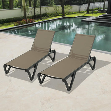 Pool Lounge Chairs Set of 2, Aluminum Patio Chaise Lounge with Wheels, 5 Position Adjustable, All Weather