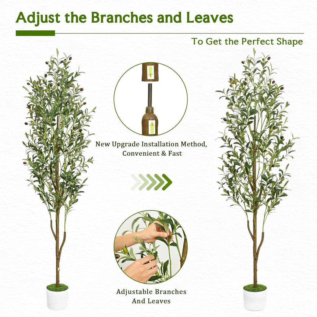 Artificial Olive Tree, 6FT Tall Faux Olive Trees with Planter & Basket, Artificial Plants Indoor with Natural Wood