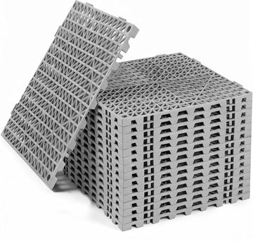 Modular Interlocking Cushion Drainage Floor Tiles, 16-Pack 11.8"x11.8" PVC Raised Non-Slip Interlocking Mats with Drain
