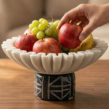 Marble Decorative Bowl Decor - 100% Natural Stone | Handcrafted | Pedestal Marble Bowl - Versatile 9" Catch All