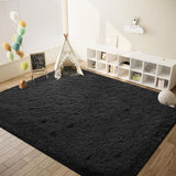 8x10 Fluffy Shag Area Rug, Soft Plush Non-Slip Carpet for Bedroom Nursery Black