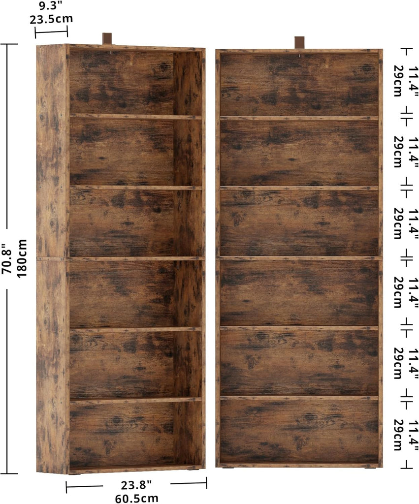 Bookshelves and Bookcases Set of 2 Floor Standing 6 Tiers Display Storage Shelves 70 in Tall Bookcase Home Decor