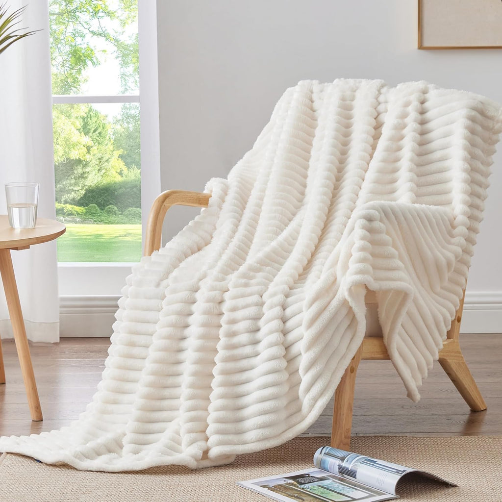 Fleece Throw Blanket, Decorative and Giftable Striped Blankets for Women, Men, 50"x60"
