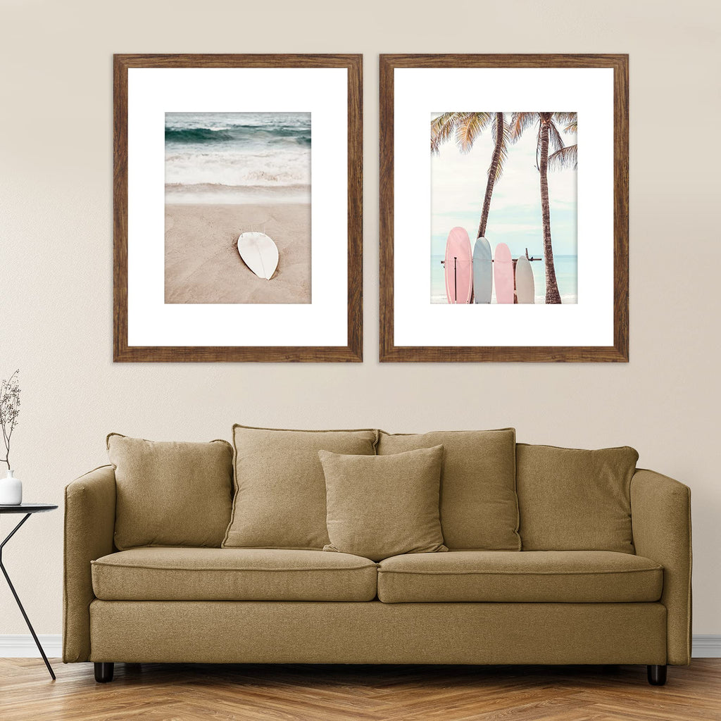 16x20 Frames Set of 2, Rustic Brown Wood Style for 11x14 Mat