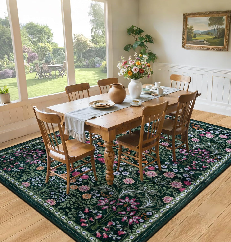10x14 Area Rugs for Living Room: Floral Washable Rug Vintage Large Soft Boho Non-Slip Carpet Stain R