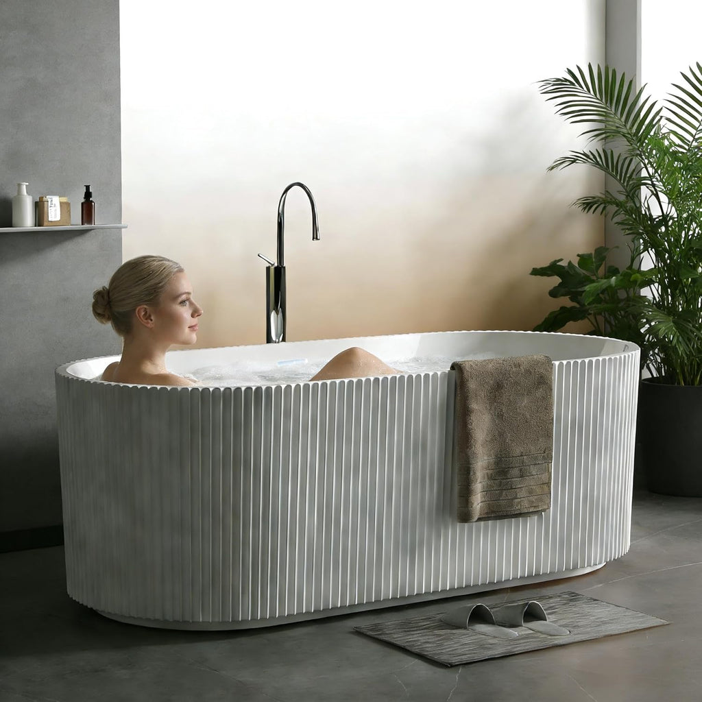 67'' Freestanding Bathtub, Deep Acrylic Soaking Tub with Non-Slip Base, cUPC Certified Modern Free Standing Tub