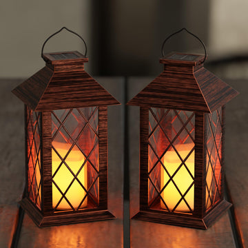 Solar Lanterns Outdoor Waterproof, 13" Solar Hanging Lantern, 2Pack, Bronze
