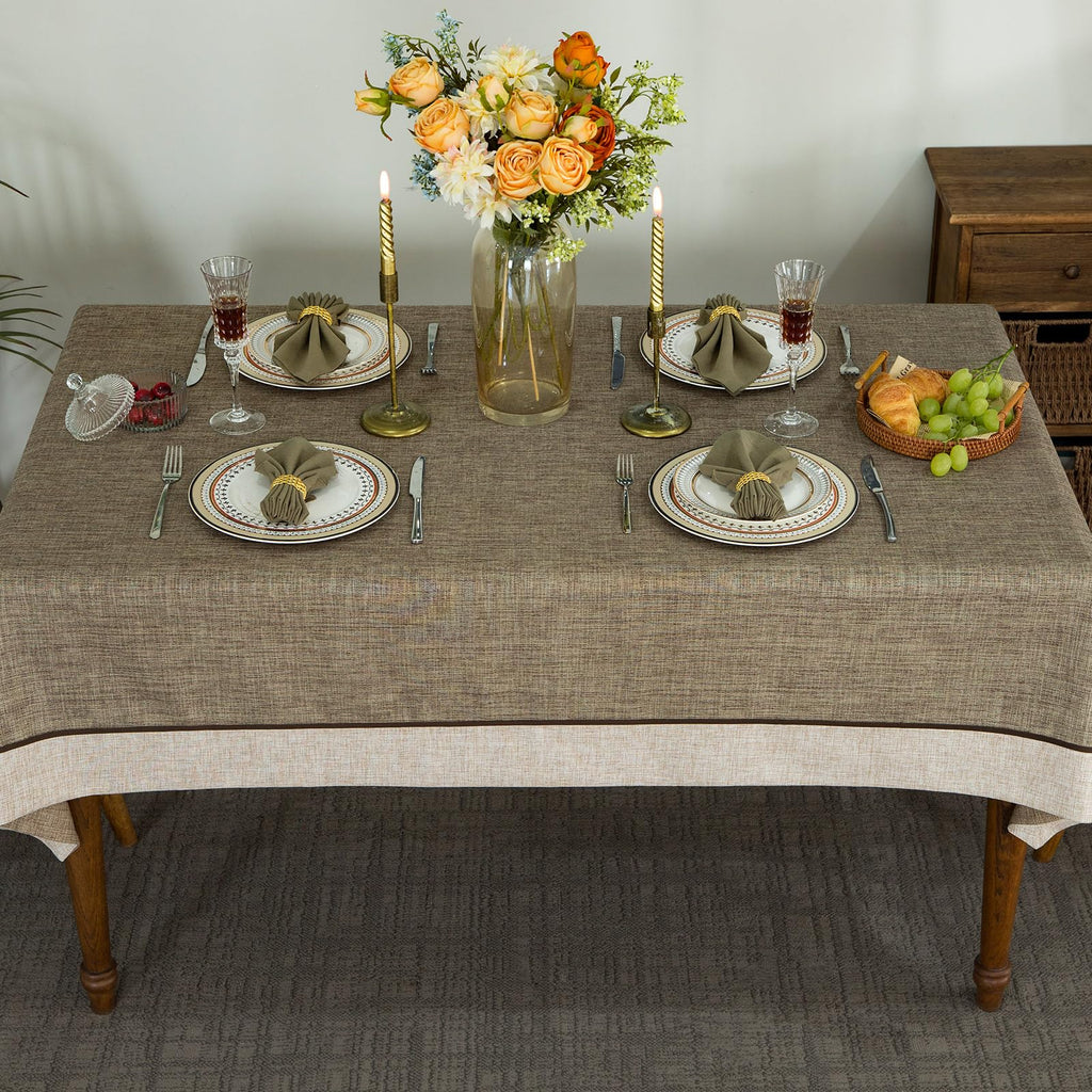 Solid Bordered Retro Tablecloths Classic Textured Table Clothes Linen Style Rustic Washable Tablecloth