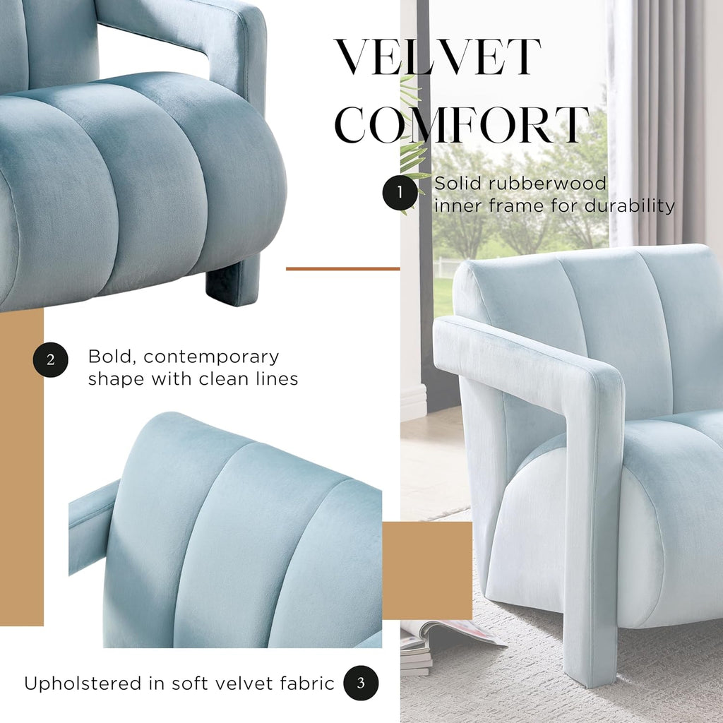 Velmor Contemporary Velvet Accent Armchair, Blue