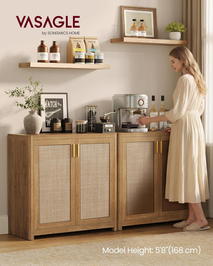 ELLAN Collection - Boho Buffet Cabinet with Rattan-Look Doors, Sideboard Storage Cabinet, Rounded Corners