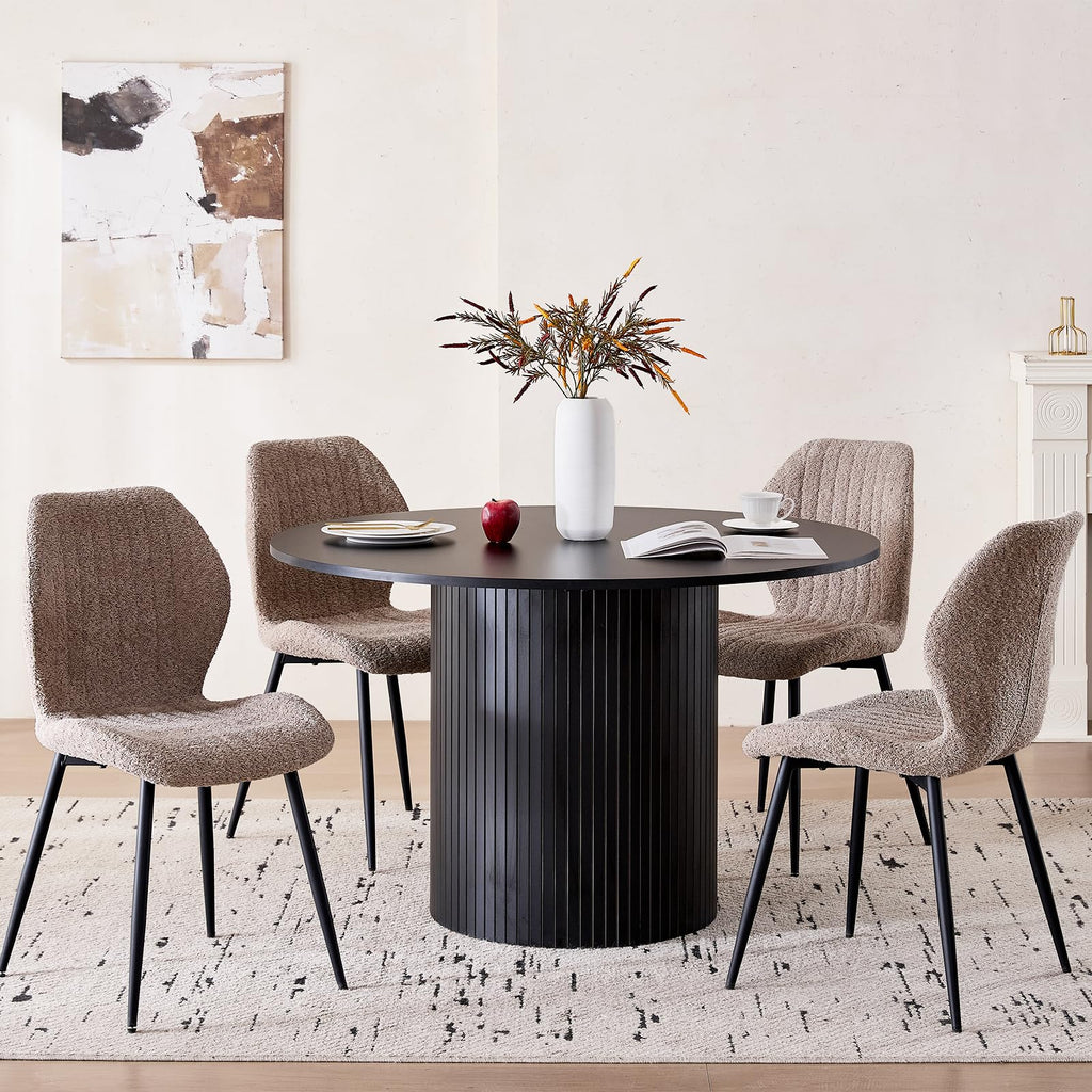 47" Modern Round Dining Table for 4 with Heavy Base, Black