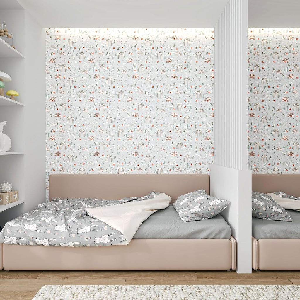 12''x472'' Rainbow Wallpaper Peel and Stick Boho Wallpaper Colorful Flower Leaf Wall Paper for Kids Room Nursery Self