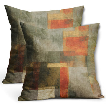 Burnt Orange Yellow Gray Green Pillow Covers 24x24 Inch 2ps Cotton Linen