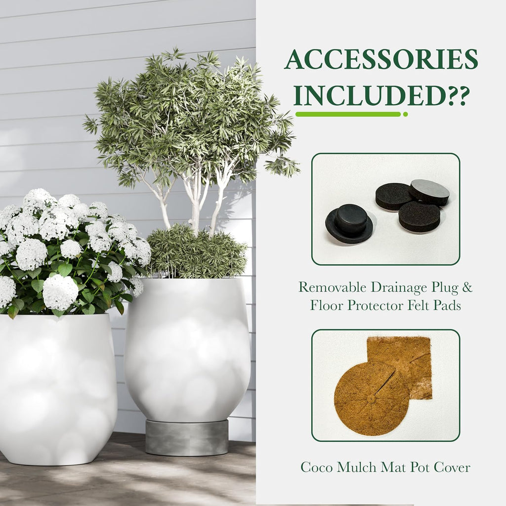 Premium Mt Wilson Tall Tapered Fiberstone Planter for Indoor Outdoor Use, Modern Large Olive Tree Pot with Drainage