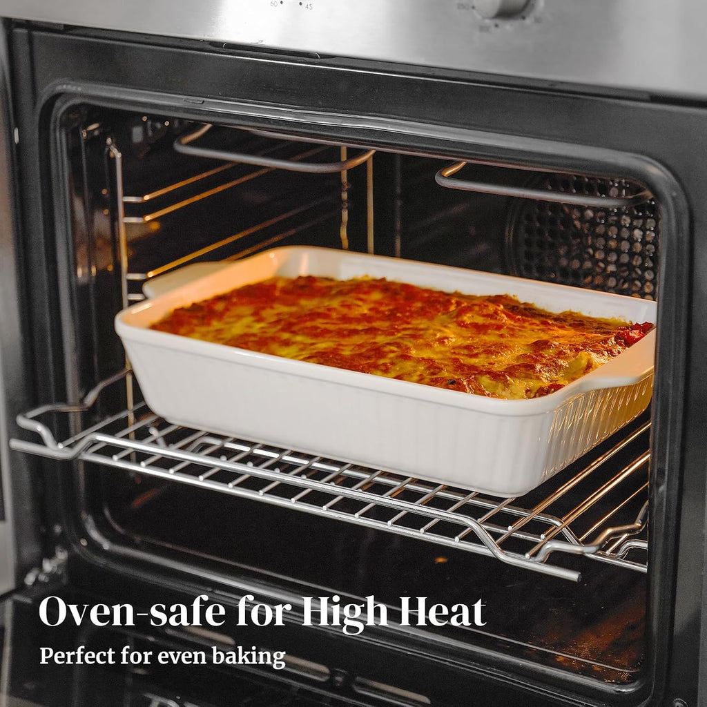 Casserole Dishes for Oven, Dishes Set, Ceramic Bakeware Sets of 3, Lasagna Pan Deep, Rectangular Pan Set with Handles