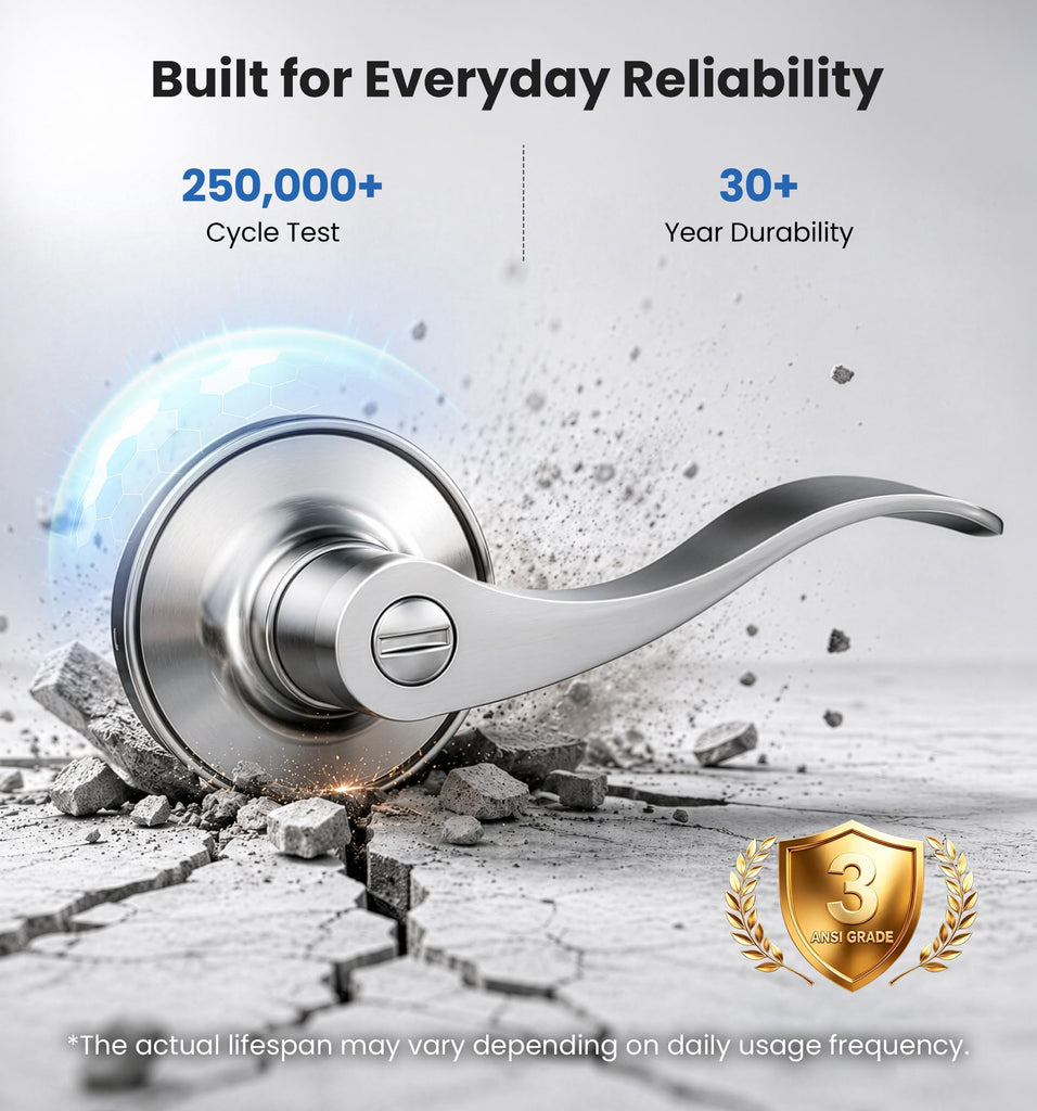 Privacy Door Handle with Lock, Door Lever for Bed/Bath, Satin Nickel