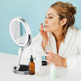 Tabletop Makeup Mirror with Built-in Vanity Tray, 9" Rechargeable 4000mAh Lighted Vanity Mirror 1X/10X Magnification