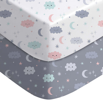 2-Pack Baby Crib Sheets for Boys Girls 52x28 (Grey+Cloud)