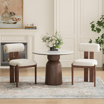 Modern Wooden Dining Chairs Set of 2, Upholstered Fabric Kitchen Chairs with Sculptural Backrest, Mid-Century